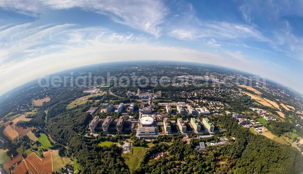 Bochum from the bird's eye view: Fisheye- View of the campus of the RUB University of Bochum in North Rhine-Westphalia