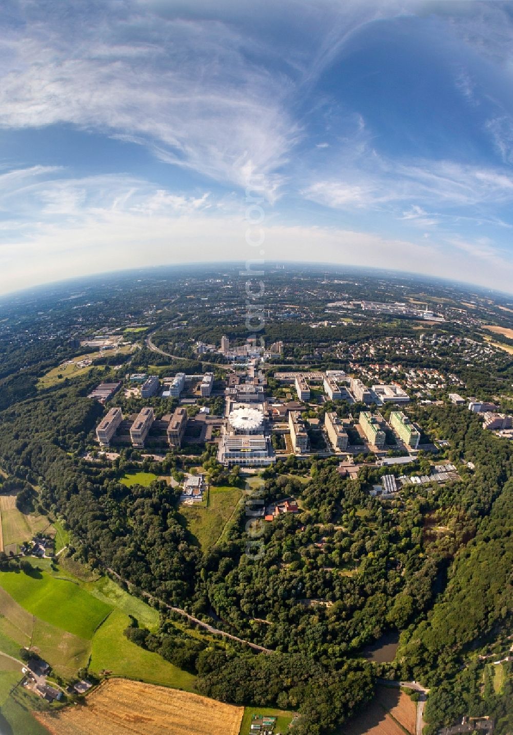 Aerial image Bochum - Fisheye- View of the campus of the RUB University of Bochum in North Rhine-Westphalia