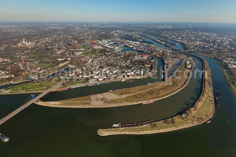 Duisburg from above - View of the water mouth of the river Ruhr in Duisburg in the state North Rhine-Westphalia