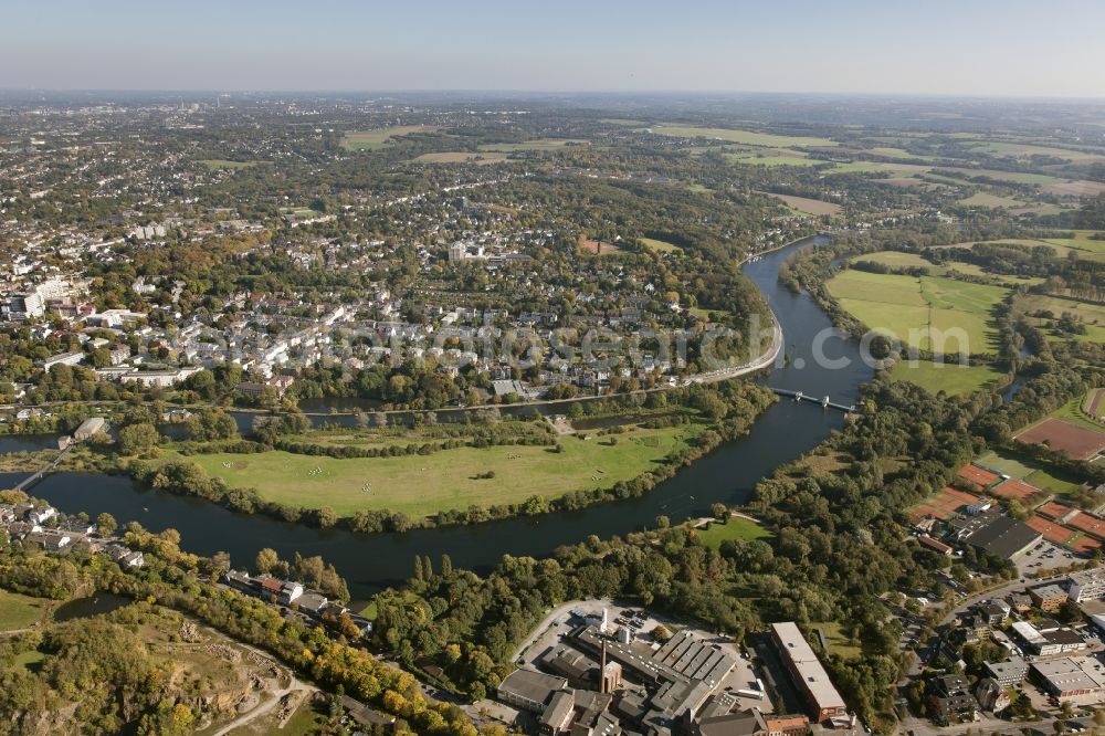 Mülheim an der Ruhr from above - Ruhr promenade between downtown and Saarn in Mülheim an der Ruhr in North Rhine-Westphalia