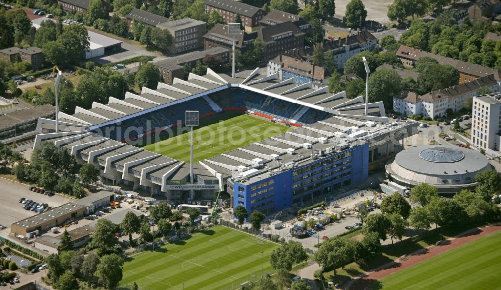 Aerial photograph Bochum - Blick auf das Ruhrstadion Heimat des Bundesligisten VfL Bochum. Soccer stadiom Ruhrstadion of the soccer club VFL Bochum.