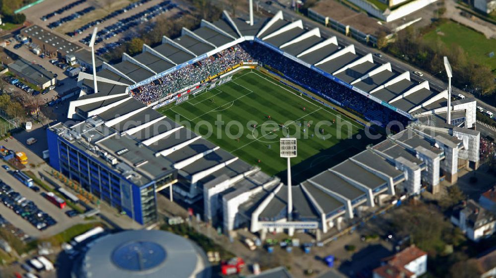 Aerial image Bochum - Blick auf das Ruhrstadion Heimat des Bundesligisten VfL Bochum. Soccer stadion Ruhrstadion of the soccer club VFL Bochum.