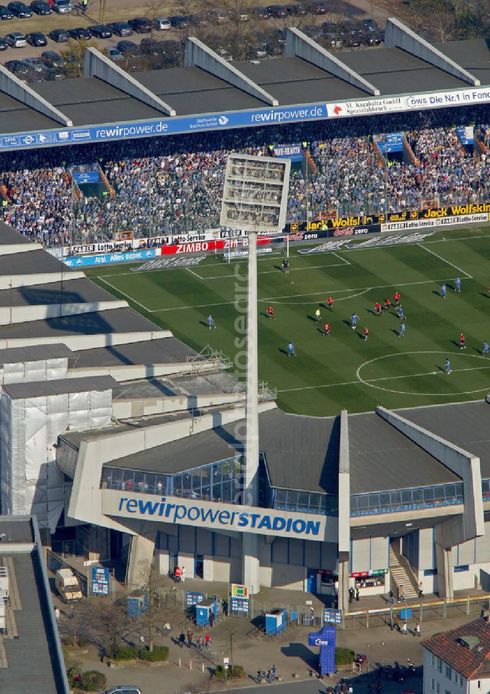 Bochum from above - Blick auf das Ruhrstadion Heimat des Bundesligisten VfL Bochum. Soccer stadion Ruhrstadion of the soccer club VFL Bochum.