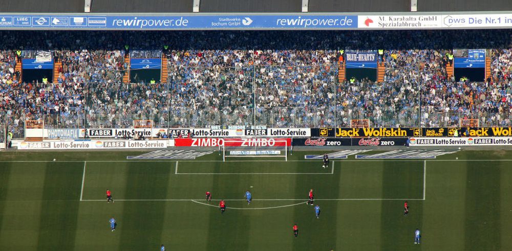 Bochum from the bird's eye view: Blick auf das Ruhrstadion Heimat des Bundesligisten VfL Bochum. Soccer stadion Ruhrstadion of the soccer club VFL Bochum.