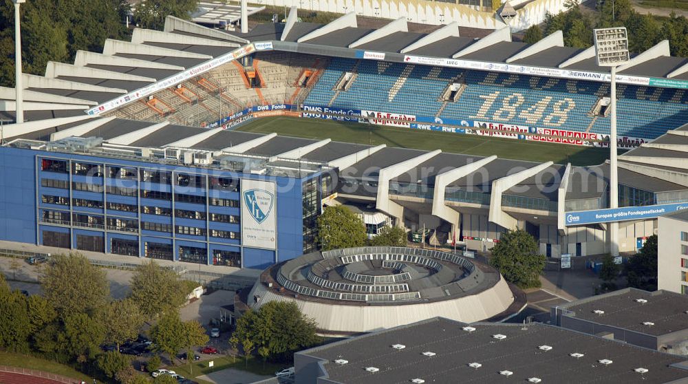 Aerial image Bochum - Blick auf das Ruhrstadion Heimat des Bundesligisten VfL Bochum. Soccer stadiom Ruhrstadion of the soccer club VFL Bochum.