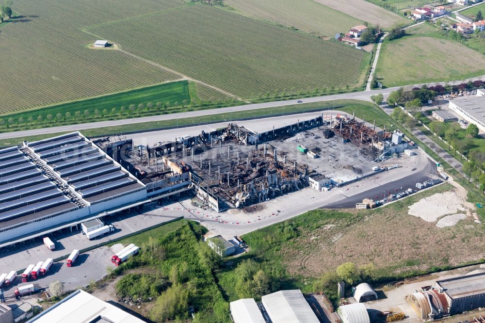 Zona Industriale Ponte Rosso from above - Ruins of the burned down factory - building of the Cooperativa Trasporti Alimentari (Soc.Coop.R.L.) in Zona Industriale Ponte Rosso in Friuli-Venezia Giulia, Italy