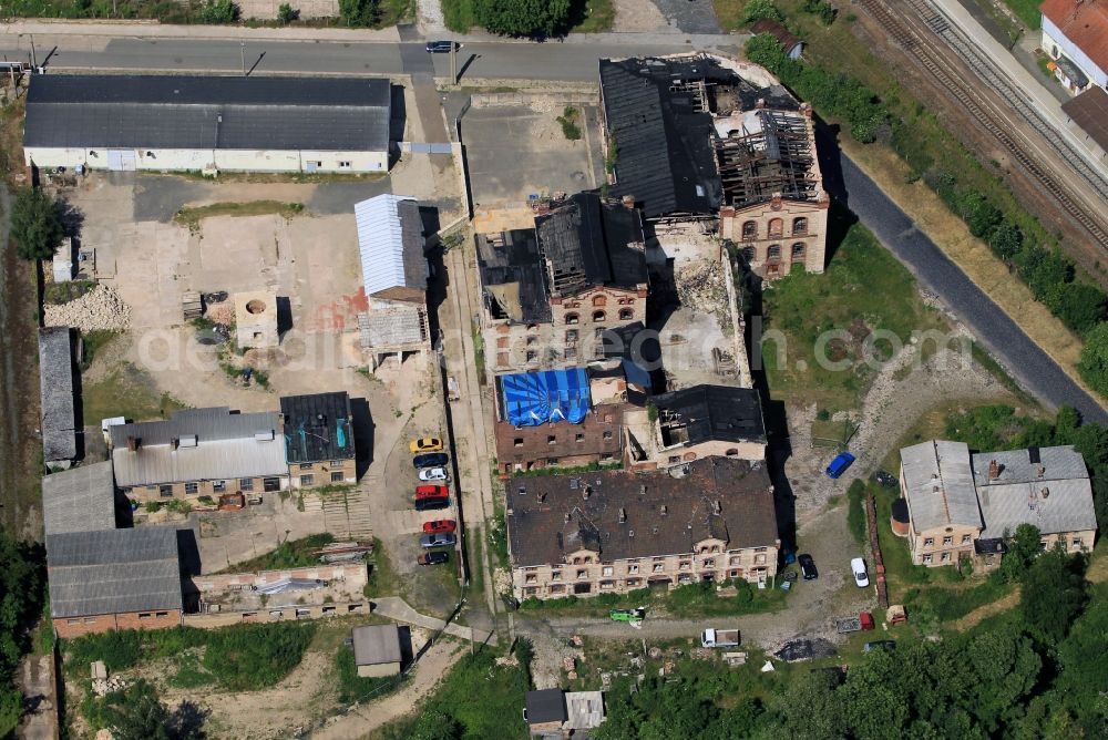 Greussen from above - View at the ruins of the old chocolate factory in Greussen in the state of Thuringia. The old chocolate factory is located on the Schwarzburger street near the train station Greussen