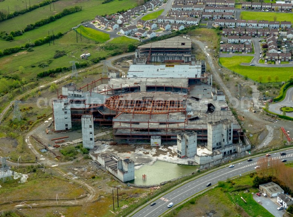 Garryowen from above - Ruin of office and retail building new construction project on road R445 in Garryowen in Limerick, Ireland