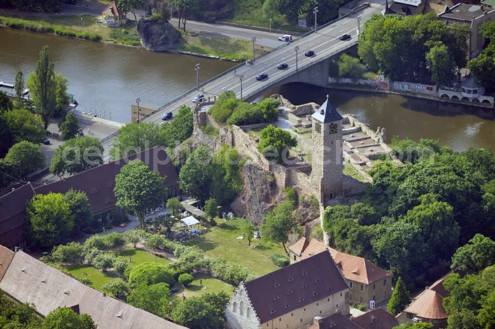 Halle from above - Halle Saale 05/28/2012 ruins of the castle on the banks of the Saale Giebichenstein in Halle (Saale) at the Romanesque Route