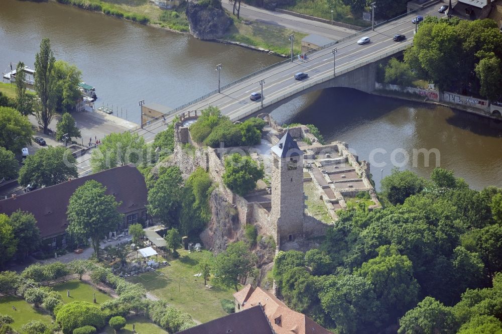 Halle from the bird's eye view: Halle Saale 05/28/2012 ruins of the castle on the banks of the Saale Giebichenstein in Halle (Saale) at the Romanesque Route