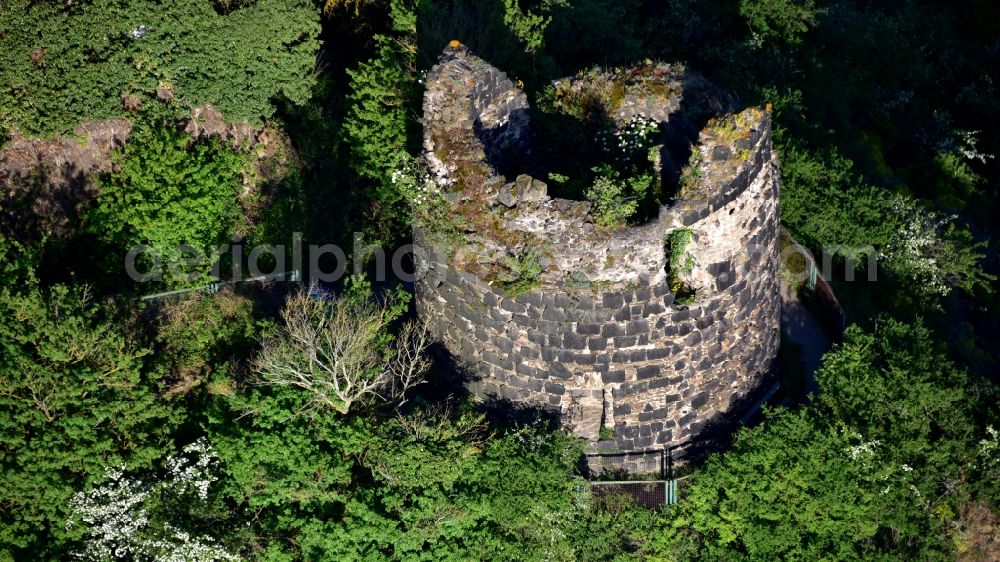 Hammerstein from above - Ruins of Hammerstein Castle in Hammerstein in the state Rhineland-Palatinate, Germany