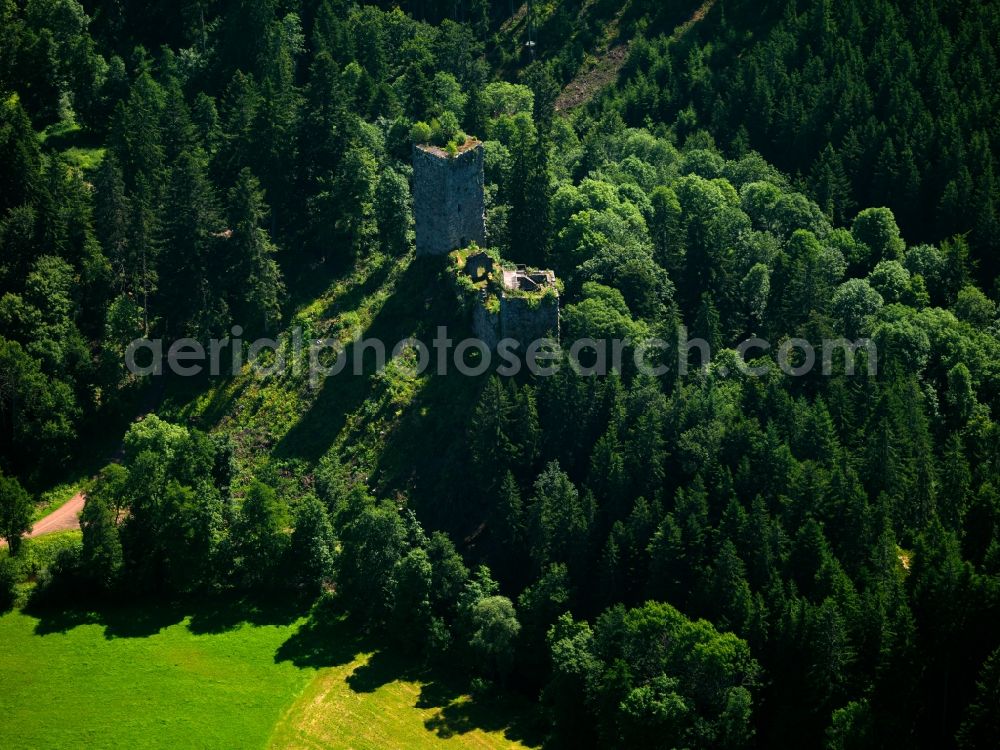 Aerial image Bonndorf-Wittlekofen - Ruins of the castle Roggenbach village near Bonndorf - Wittlekofen in the state of Baden-Württemberg