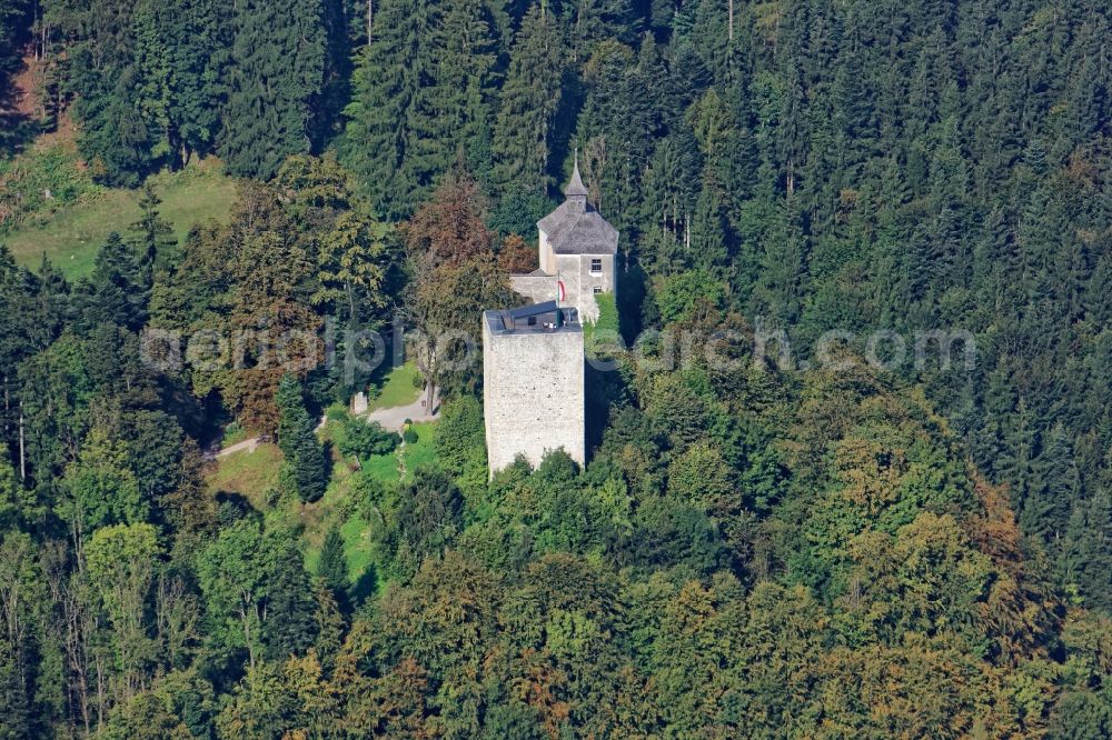 Kufstein from the bird's eye view: Ruins and vestiges of the former castle and fortress Thierberg in Kufstein in Tirol, Austria