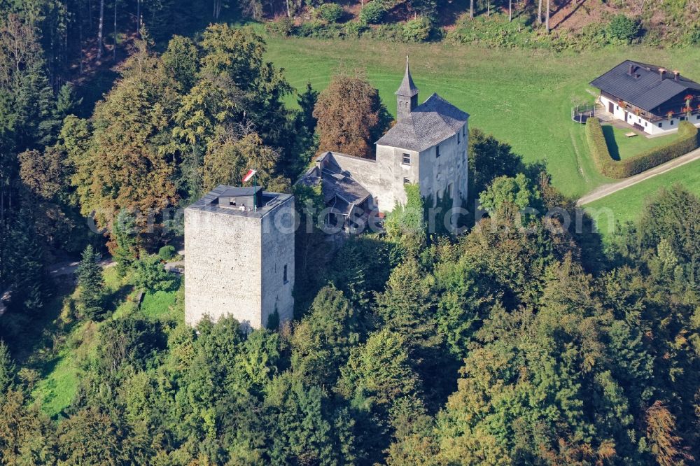 Aerial image Kufstein - Ruins and vestiges of the former castle and fortress Thierberg in Kufstein in Tirol, Austria