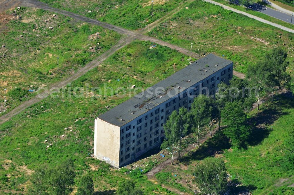 Aerial image Bernau - Ruins of DDR prefab multifamily residential buildings in Bernau state of Brandenburg