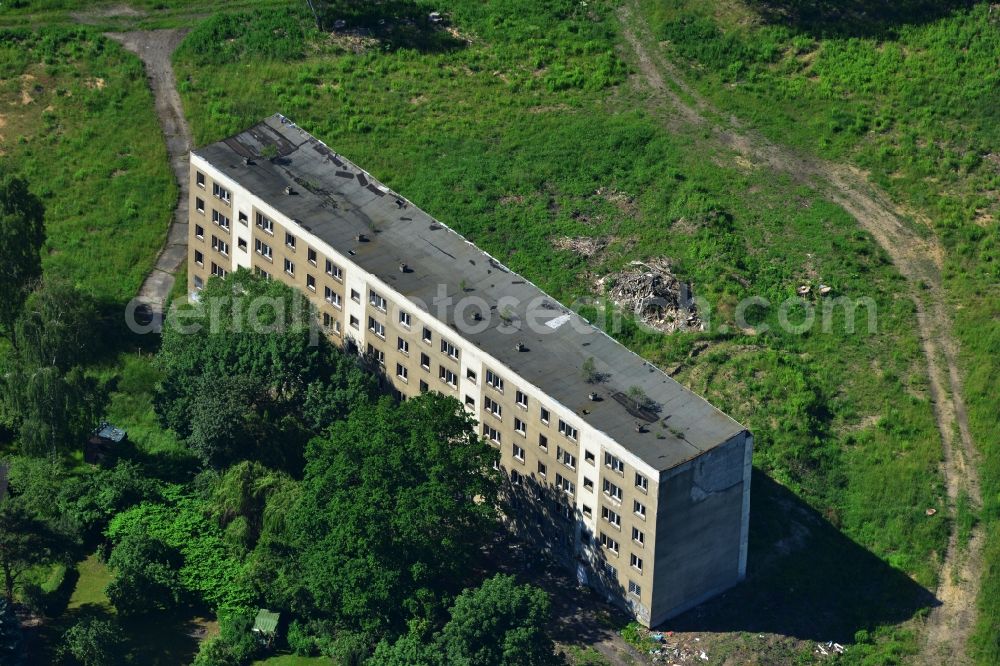 Aerial photograph Bernau - Ruins of DDR prefab multifamily residential buildings in Bernau state of Brandenburg