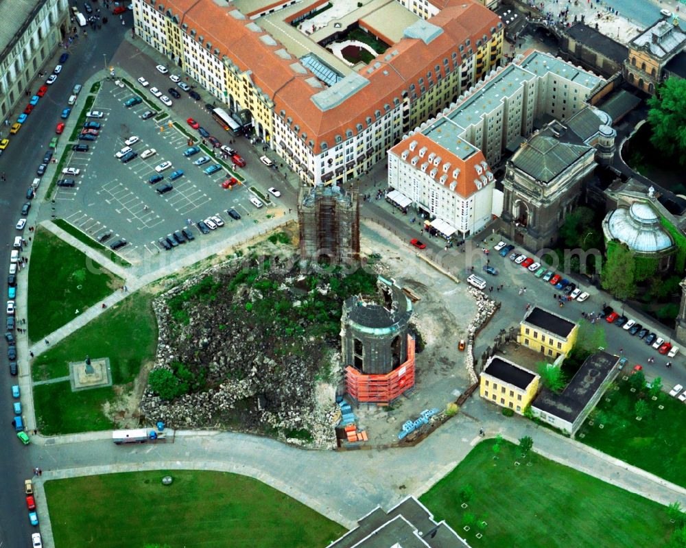 Aerial photograph Dresden - Ruins of the Frauenkirche at the Neumarkt in Dresden's old town