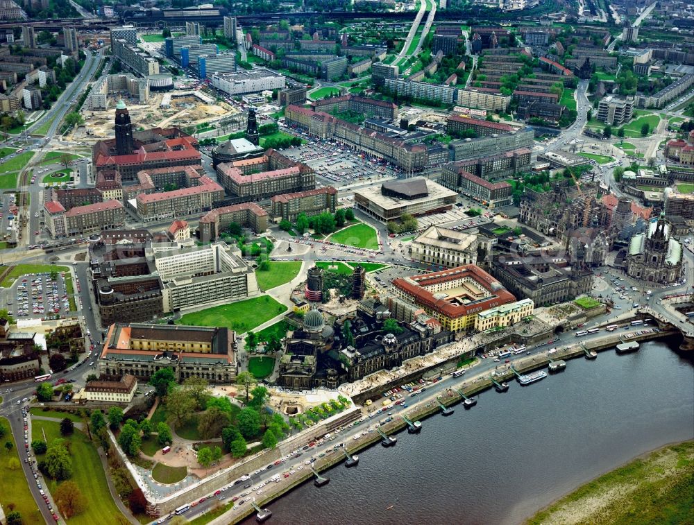 Dresden from above - Ruins of the Frauenkirche at the Neumarkt in Dresden's old town