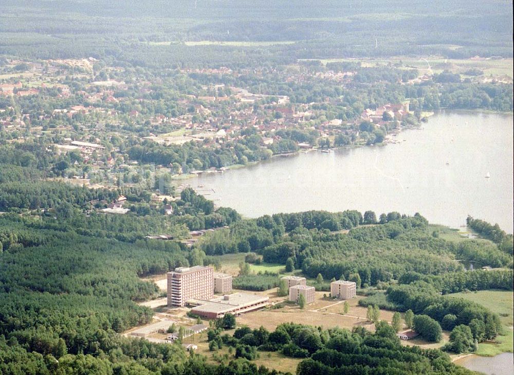 Rheinsberg / BRB from the bird's eye view: Ruine des ehem. FDGB-Ferienhotels Rheinsberg in Rheinsberg.