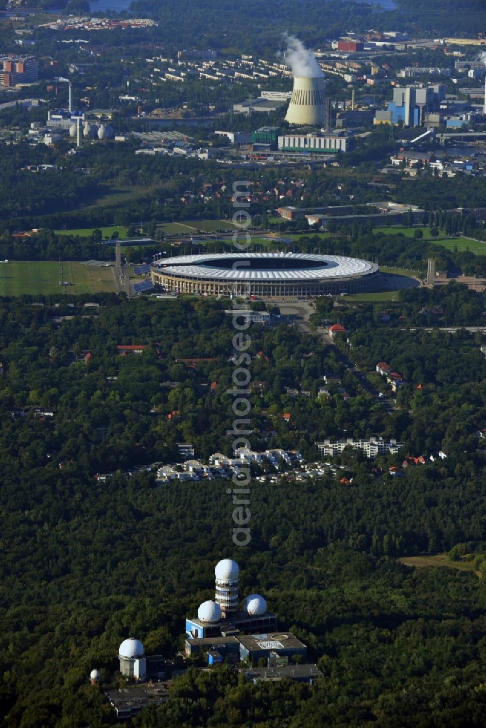 Berlin from above - Ruins of the former American military interception and radar system on the Teufelsberg in Berlin - Charlottenburg