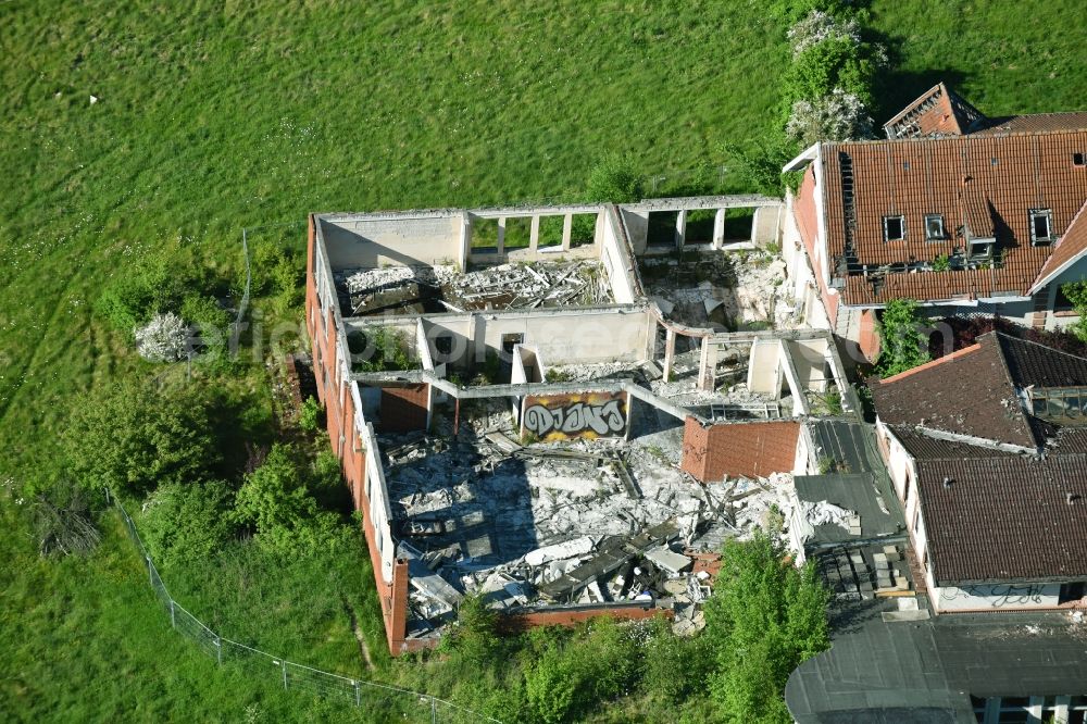 Aerial image Krummsee - Ruin of the former Berghotel Bruhnskoppel in Krummsee in the state of Schleswig-Holstein, Germany