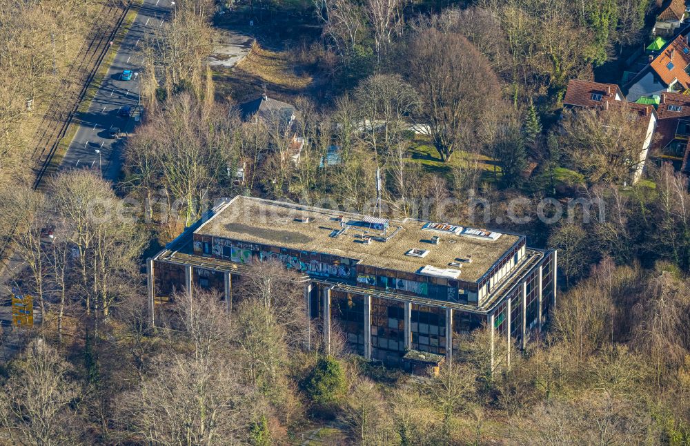 Dortmund from above - Ruins of the former office building Siemens-Nixdorf-Haus on Max-Eyth-Strasse in Dortmund in the state North Rhine-Westphalia, Germany