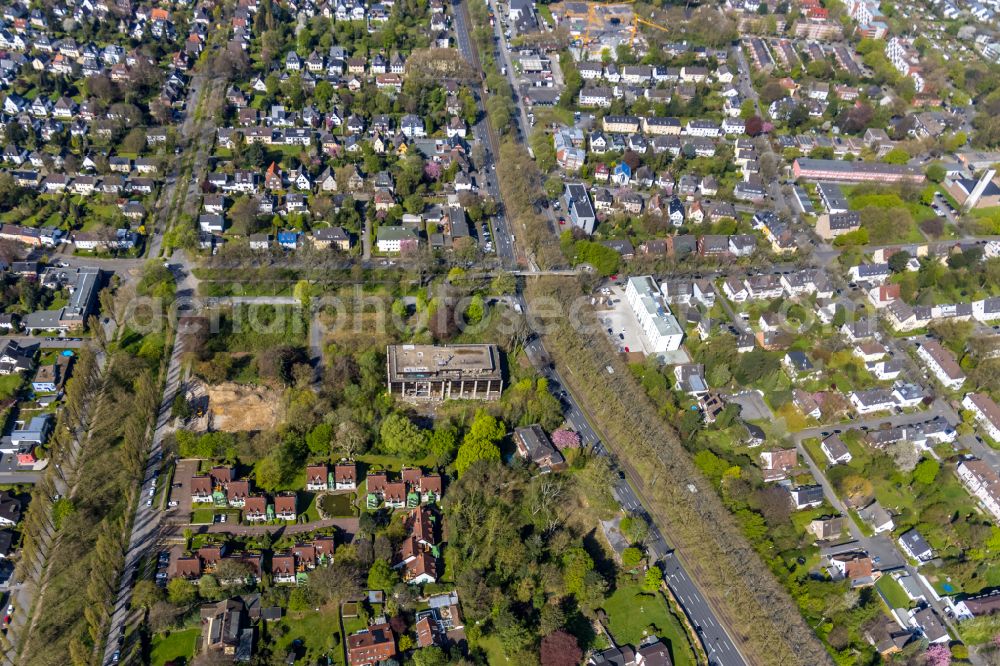 Dortmund from the bird's eye view: Ruins of the former office building Siemens-Nixdorf-Haus on Max-Eyth-Strasse in Dortmund in the state North Rhine-Westphalia, Germany