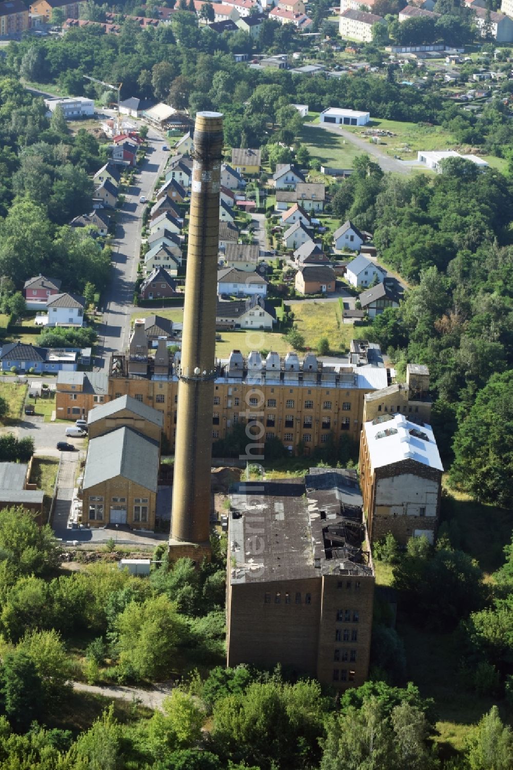 Borna from above - Ruins of the former briquette- factory - building Witznitz in Borna in the state Saxony