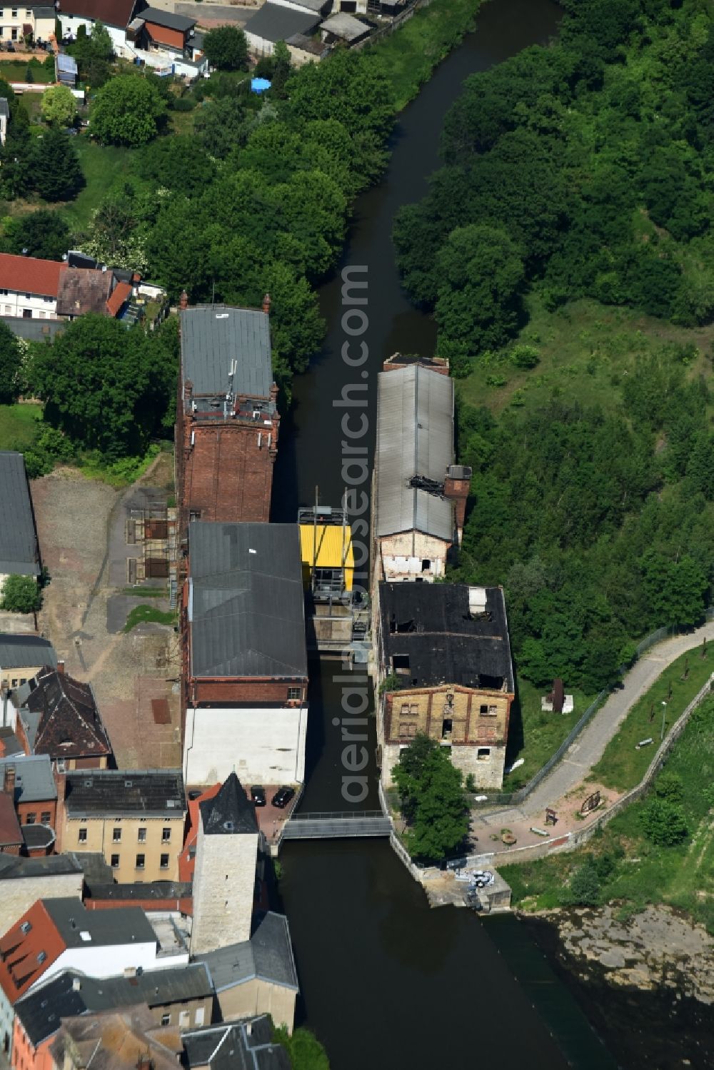 Aerial image Calbe (Saale) - Ruins of the former factory - building of the grain mill and paperfactory in Calbe (Saale) in the state Saxony-Anhalt