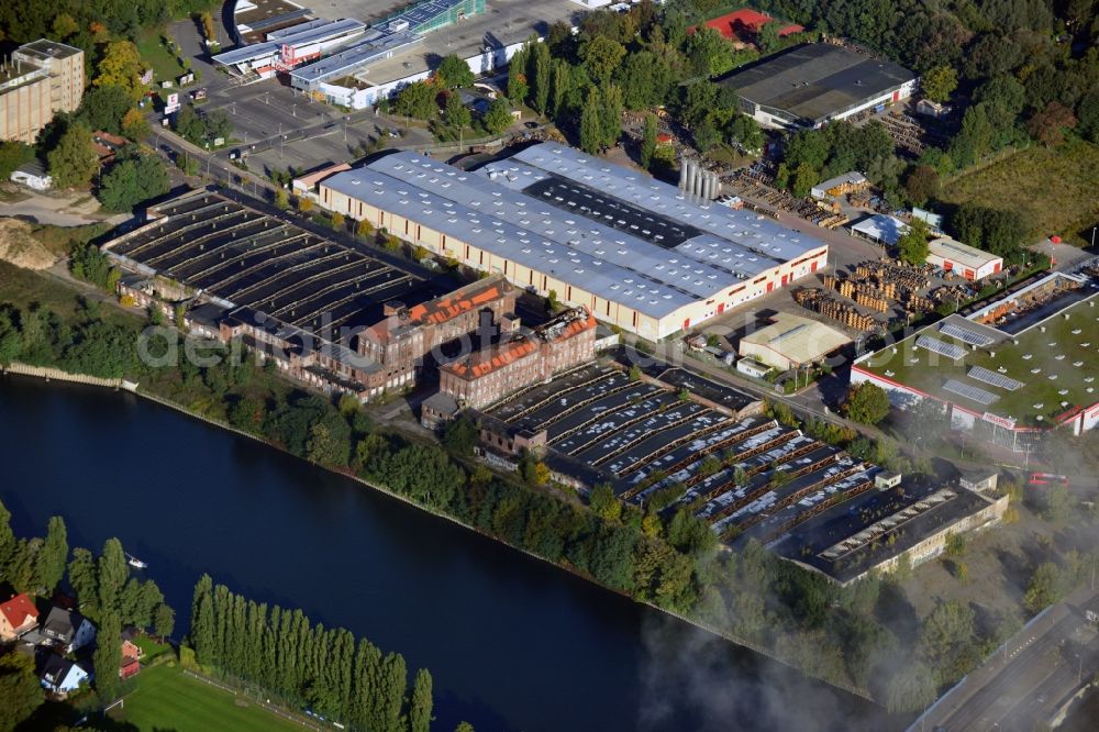 Berlin from above - Ruins of the former factory - building of Kombinats Kabelwerk Oberspree ( KWO ) on Friedrichshagener Strasse in the district Koepenick in Berlin, Germany