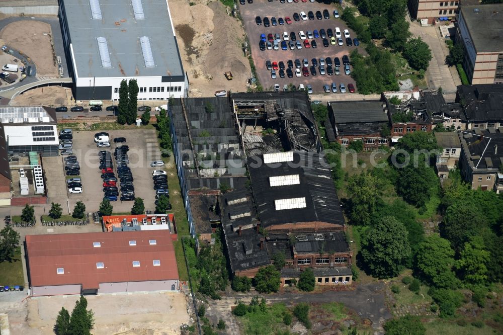 Magdeburg from above - Ruins of the former factory - building in the Marien street in Magdeburg in the state Saxony-Anhalt