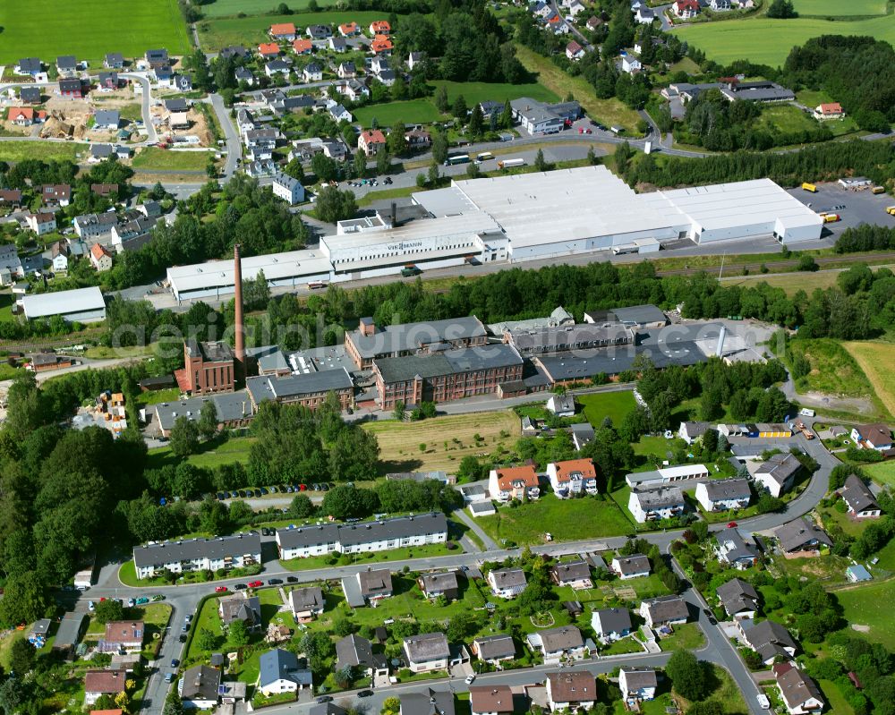 Oberkotzau from above - Ruins of the former factory - building on the Summa site with a view of the forwarding building of DACHSER SE in Oberkotzau in the state Bavaria, Germany