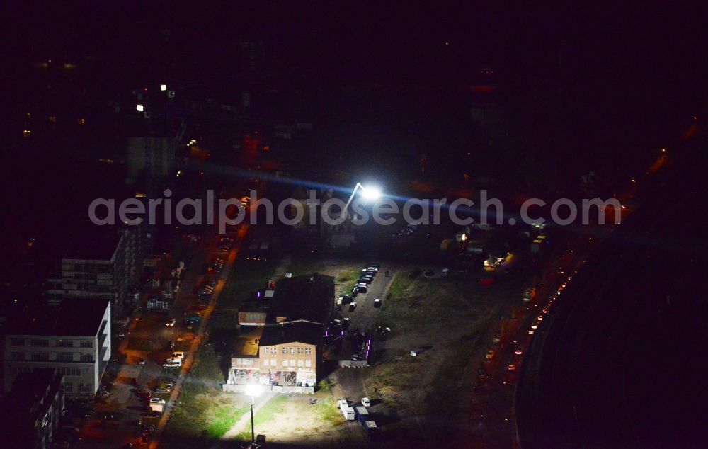 Aerial image Berlin - Night image with a view over the former glass factory in Stralau at the Kynastallee in the district Friedrichshain-Kreuzberg in Berlin