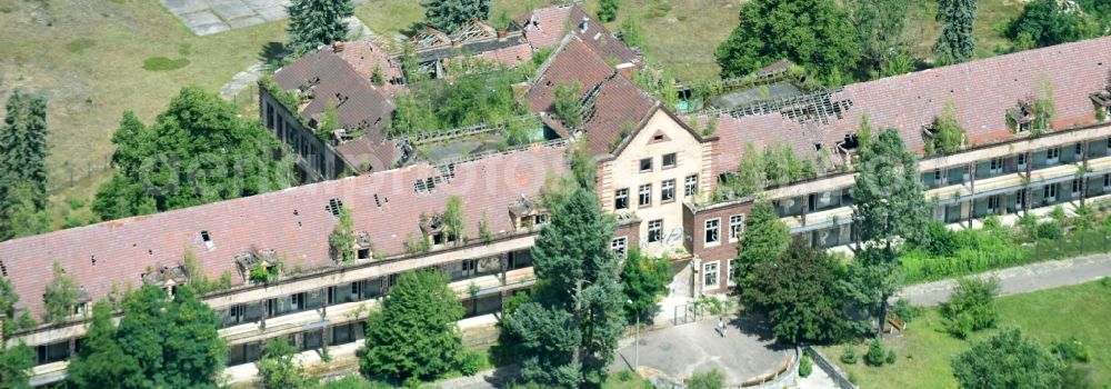 Beelitz from the bird's eye view: Ruins of the former hospital - building on the former military area in Beelitz in the state Brandenburg, Germany