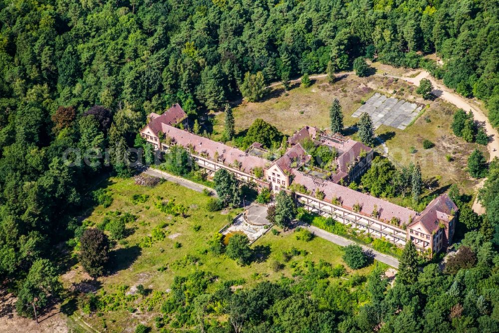 Beelitz from the bird's eye view: Ruins of the former hospital - building on the former military area in Beelitz in the state Brandenburg, Germany