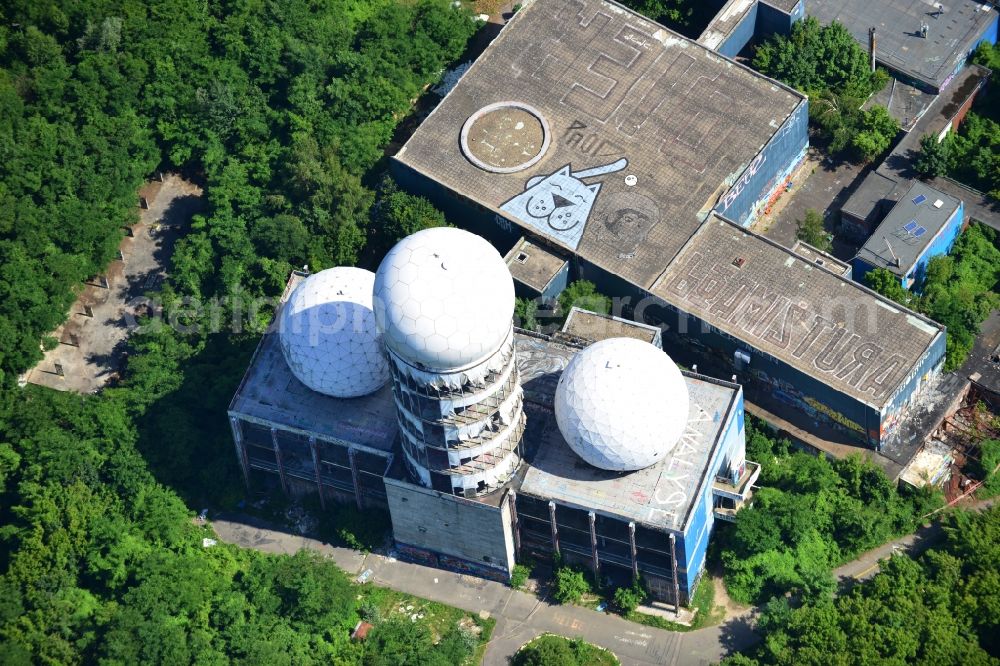 Berlin from the bird's eye view: Ruins of the former American military interception and radar system on the Teufelsberg in Berlin - Charlottenburg