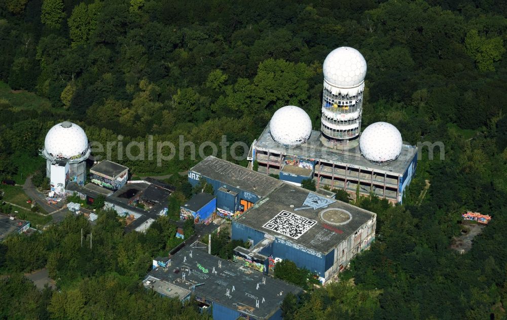 Aerial photograph Berlin - Ruins of the former American military interception and radar system on the Teufelsberg in Berlin - Charlottenburg