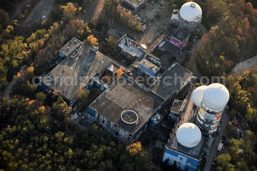Berlin from the bird's eye view: Ruins of the former American military interception and radar system on the Teufelsberg in Berlin - Charlottenburg