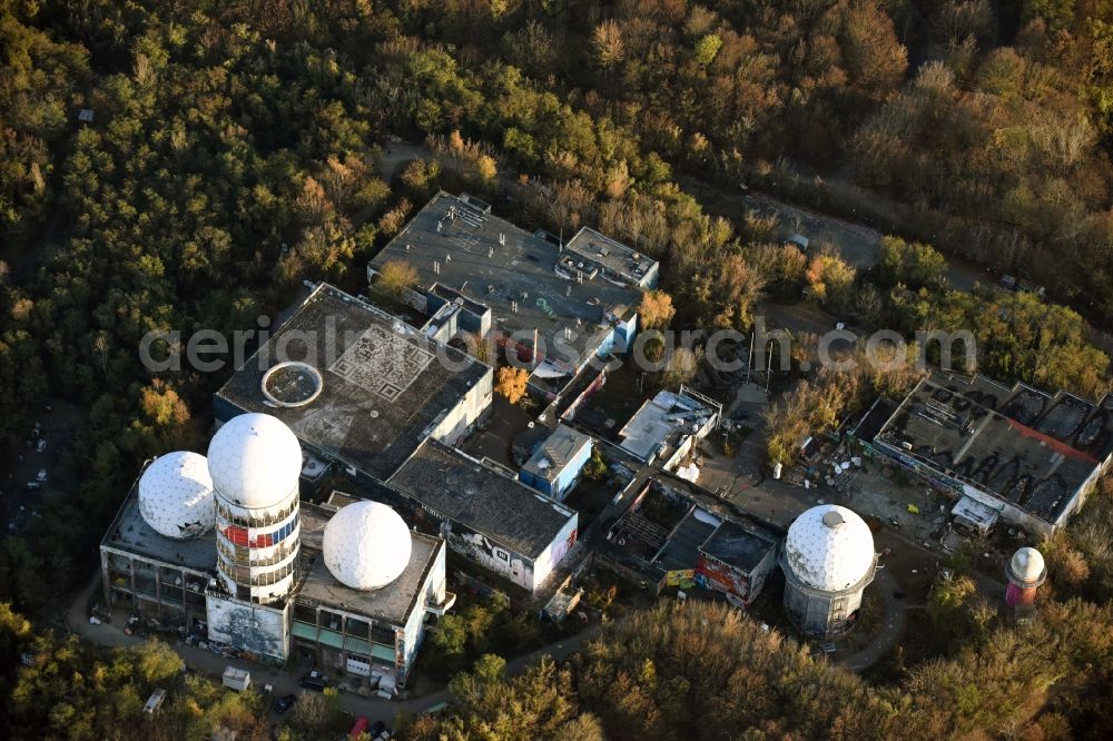 Berlin from the bird's eye view: Ruins of the former American military interception and radar system on the Teufelsberg in Berlin - Charlottenburg