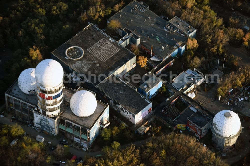 Berlin from the bird's eye view: Ruins of the former American military interception and radar system on the Teufelsberg in Berlin - Charlottenburg