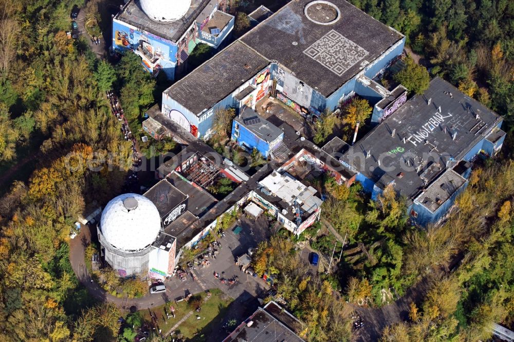 Aerial photograph Berlin - Ruins of the former American military interception and radar system on the Teufelsberg in Berlin - Charlottenburg