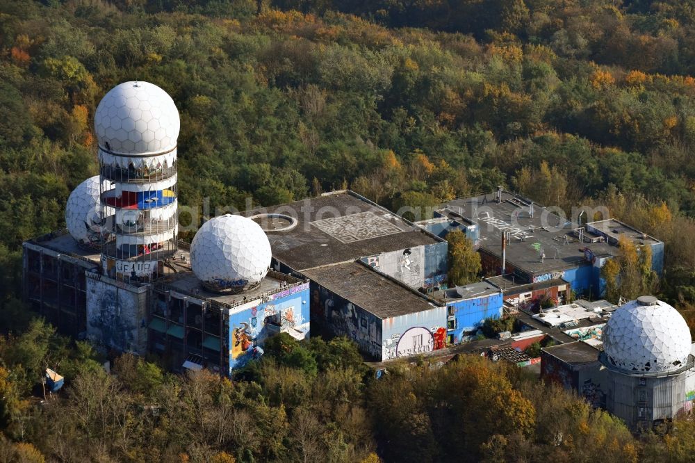 Berlin from above - Ruins of the former American military interception and radar system on the Teufelsberg in Berlin - Charlottenburg