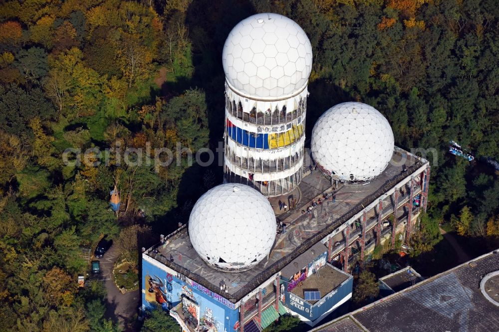 Berlin from the bird's eye view: Ruins of the former American military interception and radar system on the Teufelsberg in Berlin - Charlottenburg