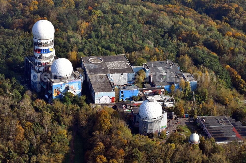 Berlin from the bird's eye view: Ruins of the former American military interception and radar system on the Teufelsberg in Berlin - Charlottenburg