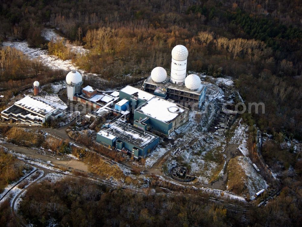 Berlin from the bird's eye view: Ruins of the former American military interception and radar system on the Teufelsberg in Berlin - Charlottenburg