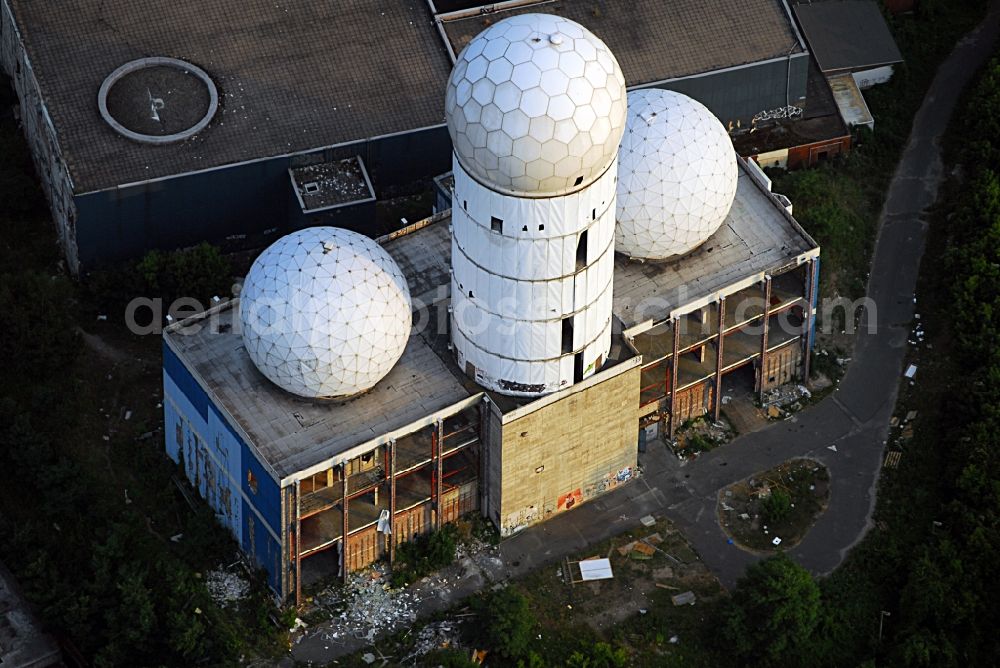 Berlin from the bird's eye view: Ruins of the former American military interception and radar system on the Teufelsberg in Berlin - Charlottenburg