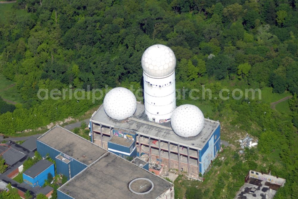 Berlin from the bird's eye view: Ruins of the former American military interception and radar system on the Teufelsberg in Berlin - Charlottenburg