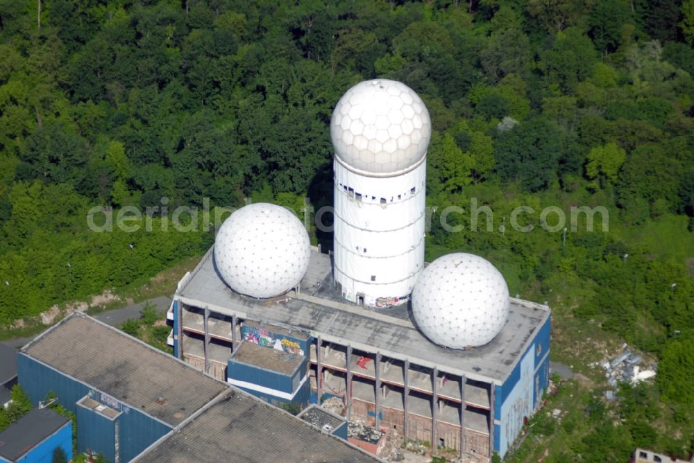 Aerial image Berlin - Ruins of the former American military interception and radar system on the Teufelsberg in Berlin - Charlottenburg