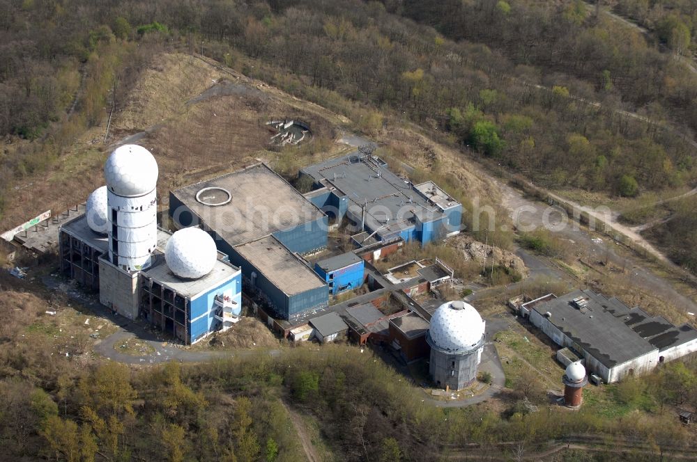 Berlin from the bird's eye view: Ruins of the former American military interception and radar system on the Teufelsberg in Berlin - Charlottenburg