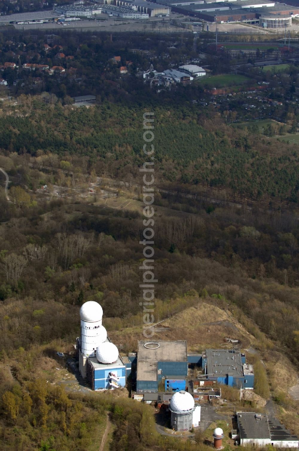 Berlin from above - Ruins of the former American military interception and radar system on the Teufelsberg in Berlin - Charlottenburg